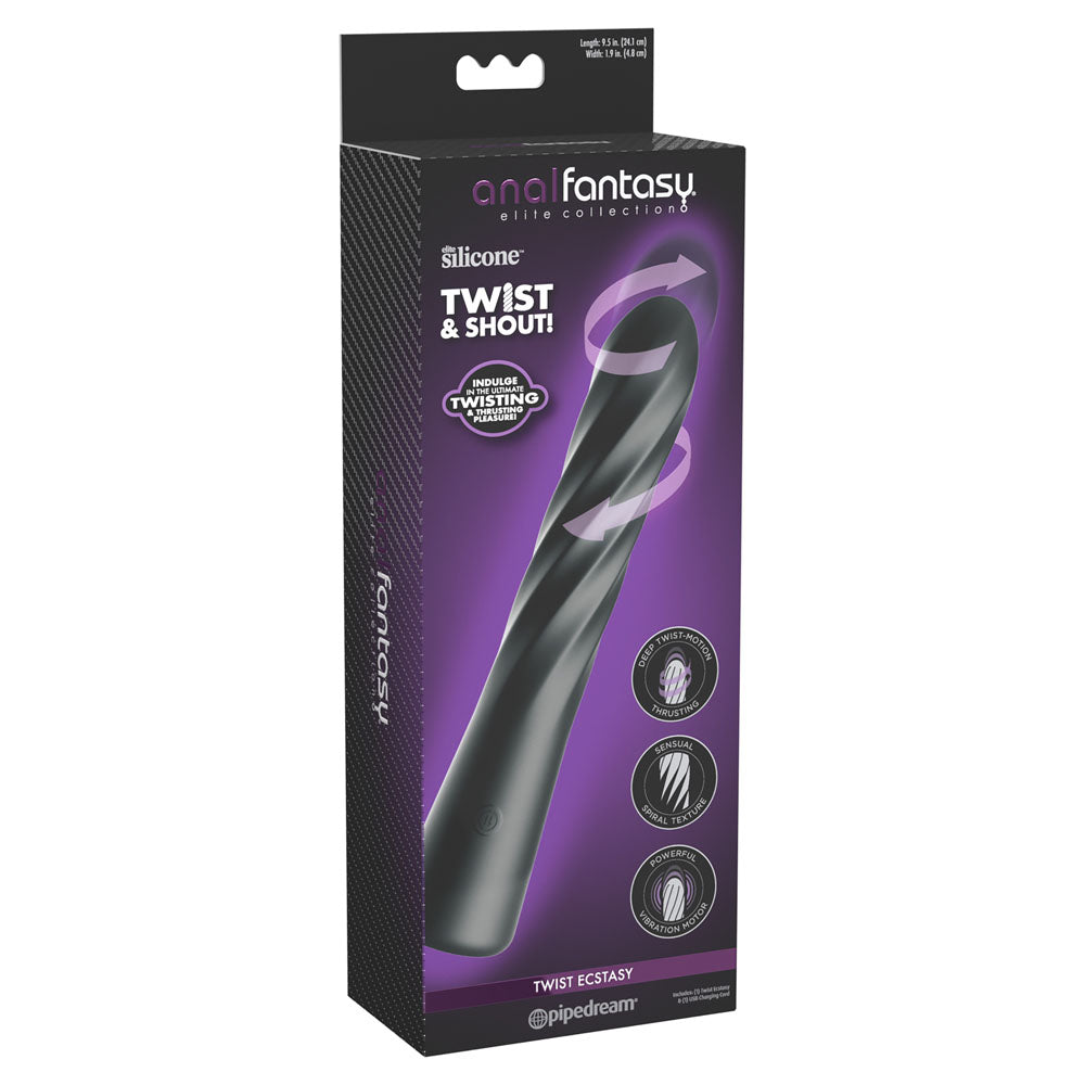 Anal Fantasy Elite Twist Ecstasy - Black - Black 24.1 cm USB Rechargeable Twisting & Thrusting Anal Vibrator - PD4800-23