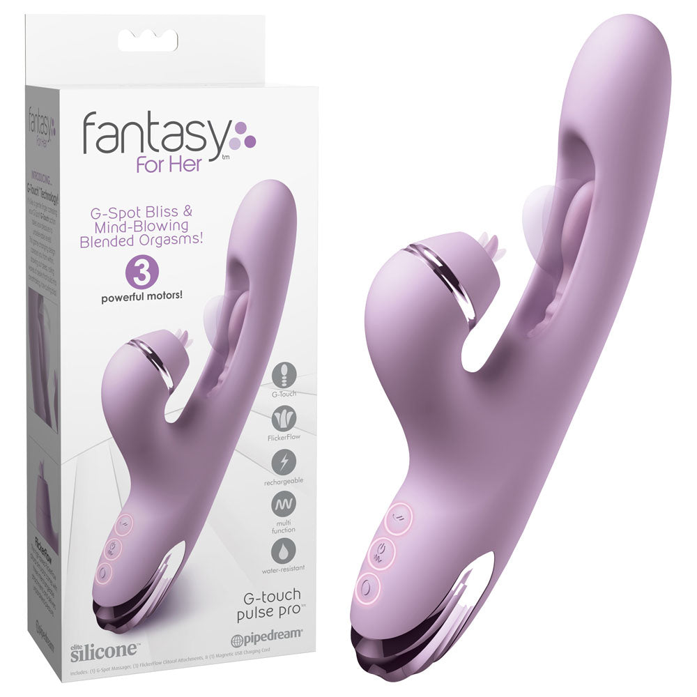 Fantasy For Her G-Touch Pulse Pro - Purple - Purple 23.4 cm USB Rechargeable Rabbit Vibrator with Flicking Shaft and Tip - PD4984-12