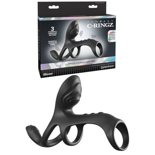 Fantasy C-Ringz Ultimate Couples Cage Max - Black USB Rechargeable Vibrating Cock Ring Cage-PD5968-23