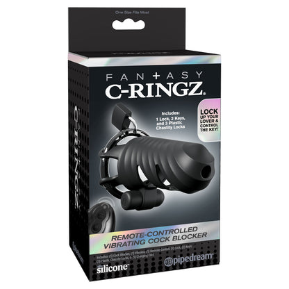 Fantasy C-Ringz Remote-Controlled Vibrating Cock Blocker - Black Vibrating Cock Cage-PD5971-23