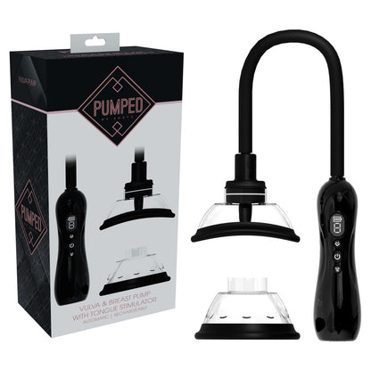 PUMPED Vulva & Breast Pump with Tongue Stimulator - Black - Black USB Rechargeable Ladies Pump Set - PMP070BLK