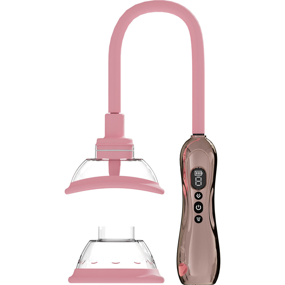 PUMPED Vulva & Breast Pump with Tongue Stimulator - Rose Gold - Rose Gold USB Rechargeable Ladies Pump Set - PMP070ROS