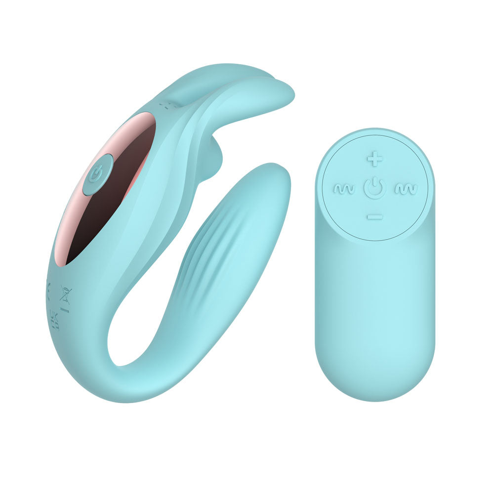 Passion Play Rabbit Couple Vibe with Remote Controller - Blue USB Rechargeable Couples Vibrator with Wireless Remote - PP0086