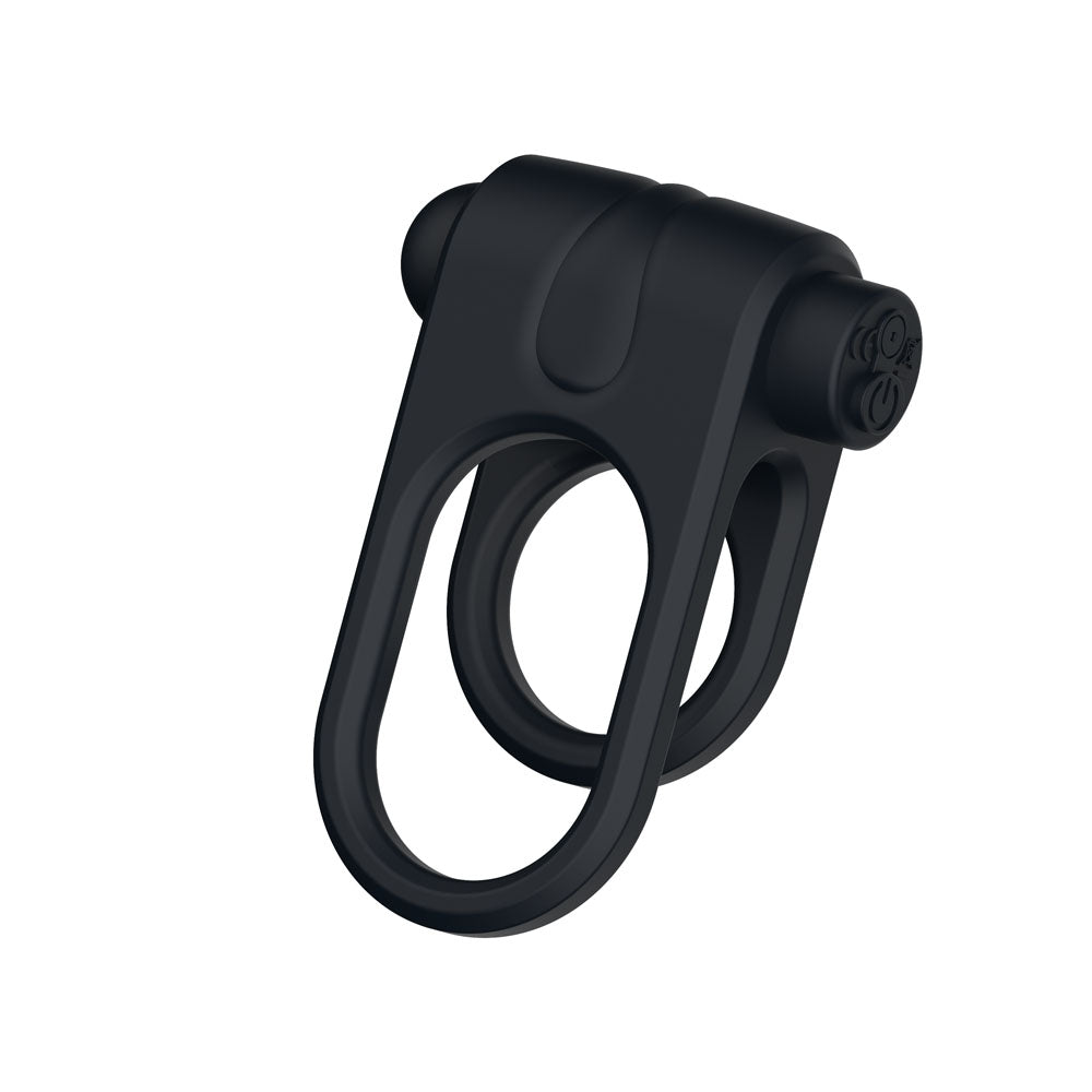 Passion Play Silicone Vibrating Dual Cockring - Black USB Rechargeable Cock & Balls Ring - PP0237