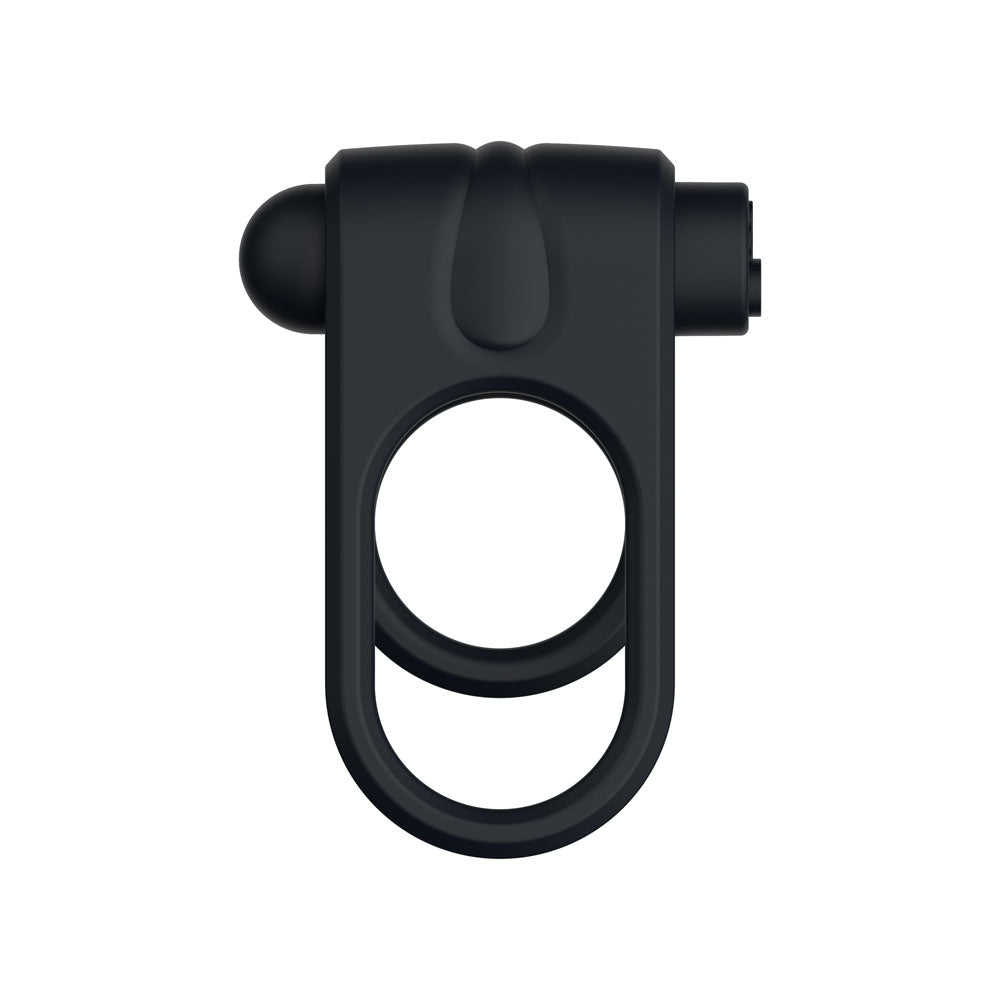 Passion Play Silicone Vibrating Dual Cockring - Black USB Rechargeable Cock & Balls Ring - PP0237