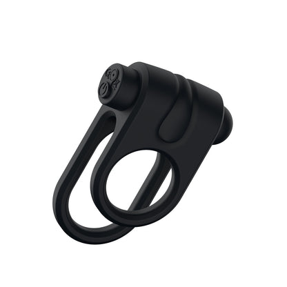 Passion Play Silicone Vibrating Dual Cockring - Black USB Rechargeable Cock & Balls Ring - PP0237