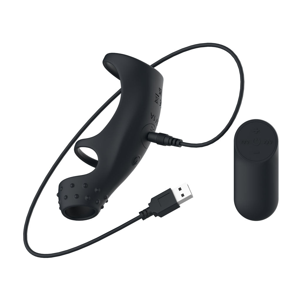 Passion Play Vibrating Cockring Sleeve - Black USB Rechargeable Vibrating Penis Sleeve with Wireless Remote - PP0260