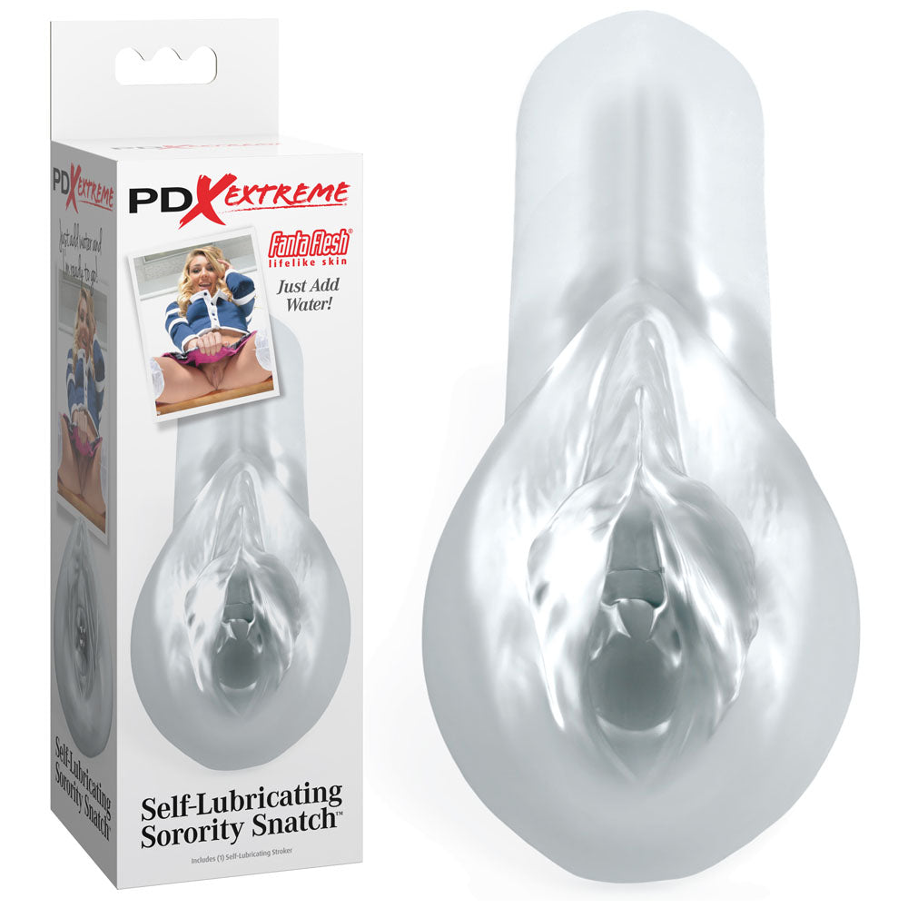 Pipedream Extreme Toyz Self Lubricating Sorority Snatch - Clear - Clear Vagina Stroker - RD422-20