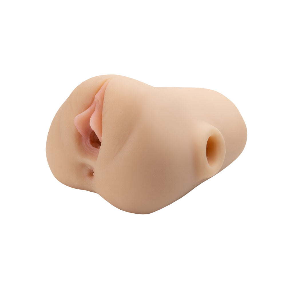 PDX Plus Double Pounder Vibrating Squeeze Stroker - Flesh - Flesh USB Rechargeable Vibrating Vagina Stroker-RD434-21