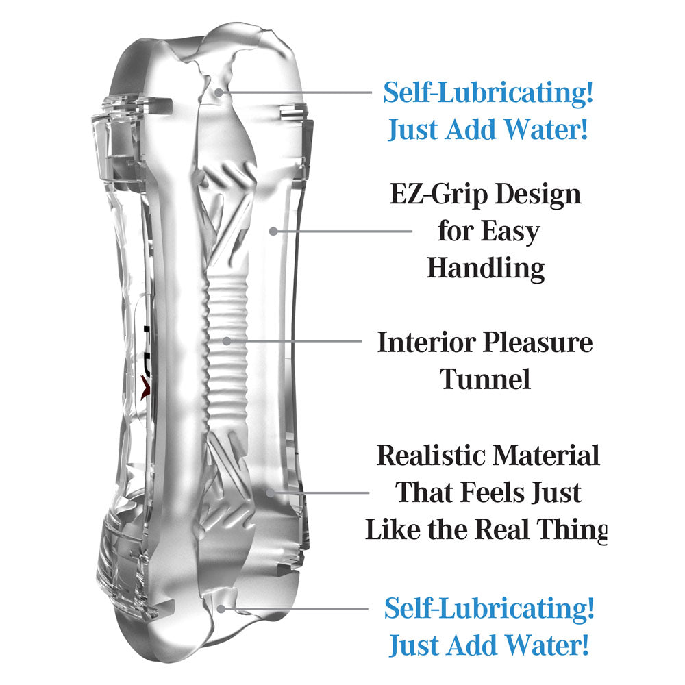 PDX Wet Pussies Super Flip-A-Pussy Over - Clear - Clear Dual Ended Self Lubricating Stroker (Vagina & Ass) - RD446-20