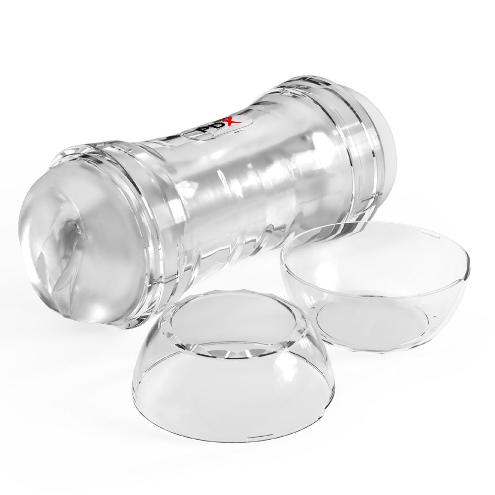 PDX Wet Pussies Super Flip-A-Pussy Over - Clear - Clear Dual Ended Self Lubricating Stroker (Vagina & Ass) - RD446-20