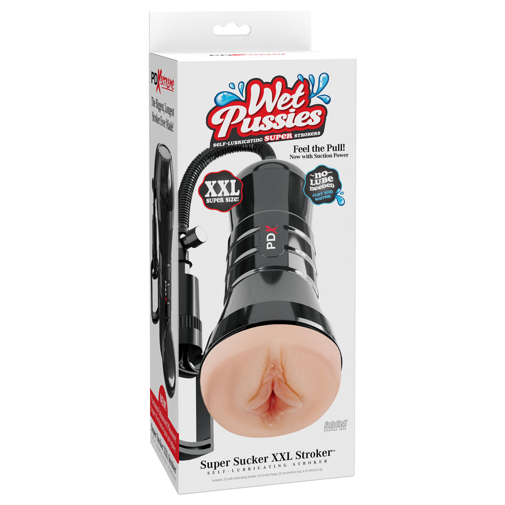 PDX Wet Pussies Super Sucker XXL Stroker - Flesh - Flesh Vagina Stroker with Suction Pump-RD448-21