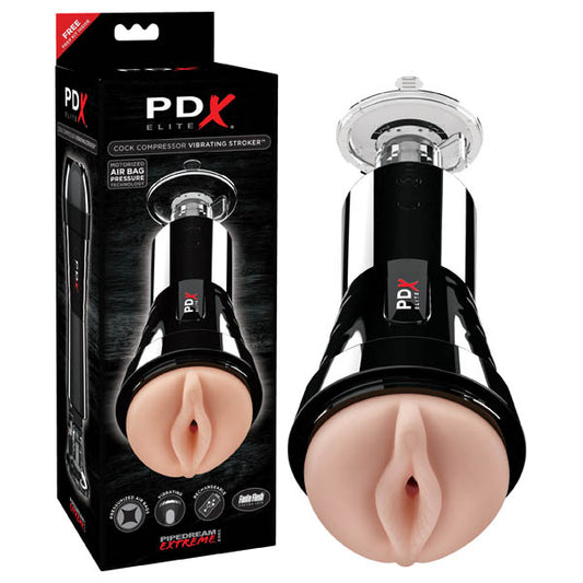 PDX Elite Cock Compressor Vibrating Stroker - Flesh USB Rechargeable Vibrating Pussy Stroker with Suction Base-RD509