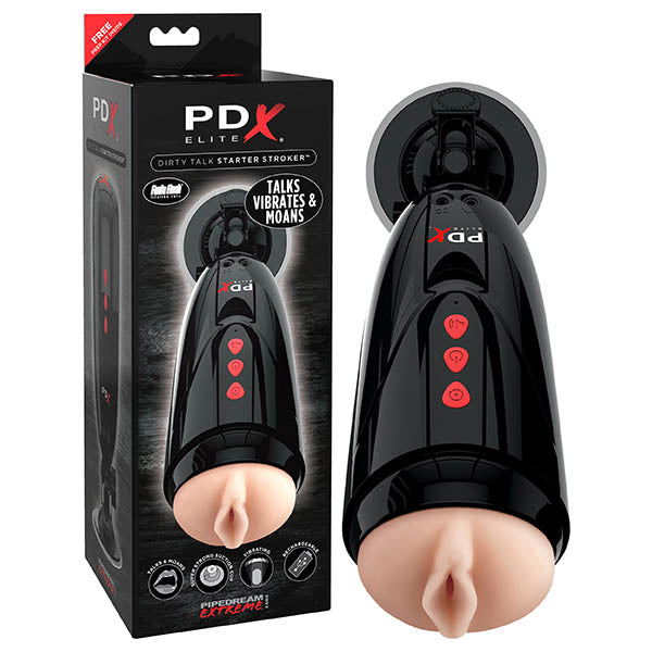 Pipedream Extreme Toyz Elite Dirty Talk Starter Stroker - Flesh Vibrating Vagina Masturbator with Suction Cup & Sound Effects-RD524