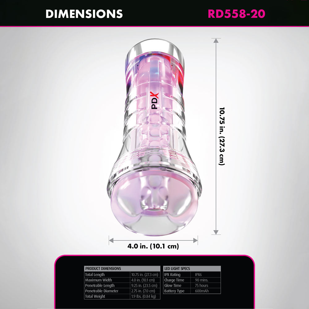 PDX Elite ViewTube XXL LED Stroker - Clear Stroker with LED Lights-RD558-20