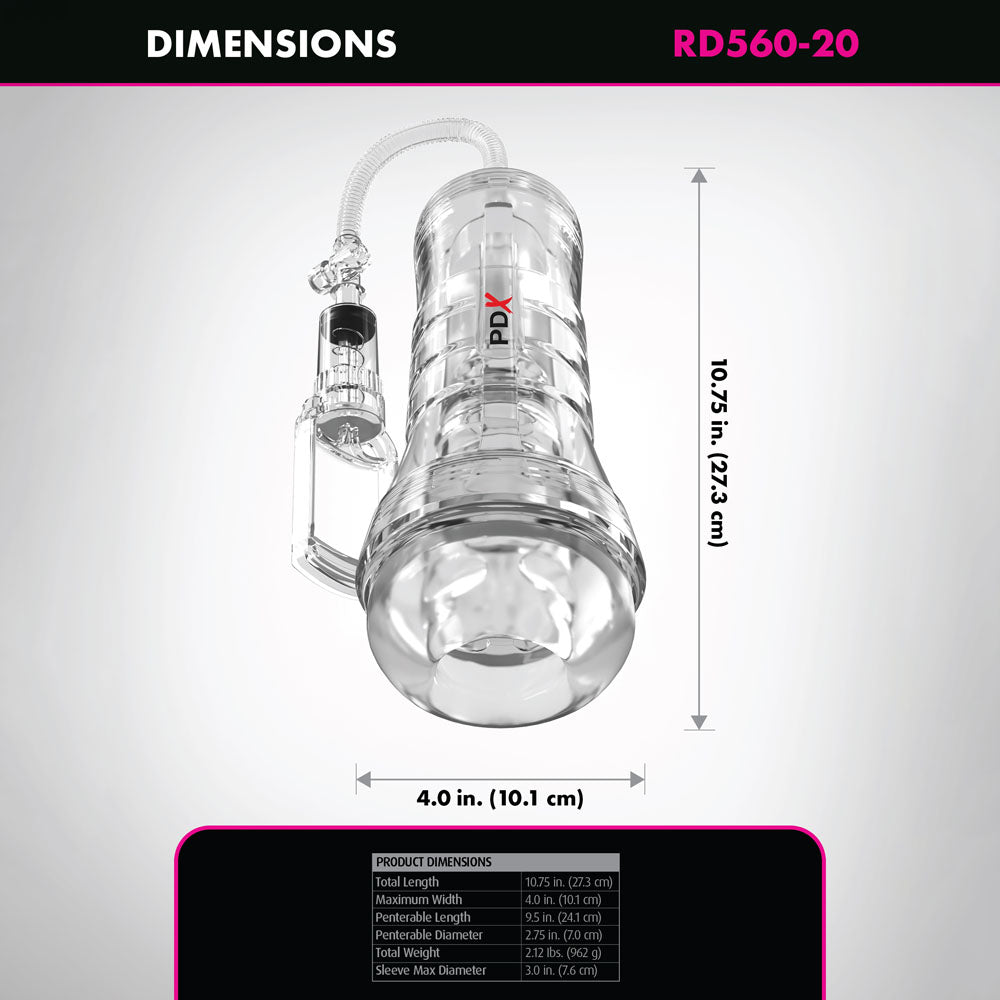 PDX Elite ViewTube Vac XXL Pump Stroker - Clear Vagina Stroker with Suction Pump-RD560-20