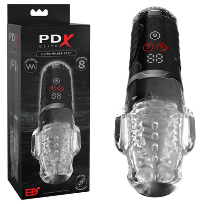 PDX Elite Ultra Milker Pro - Clear USB Rechargeable Vibrating & Sucking Auto Stroker - RD635