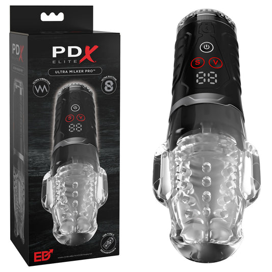 PDX Elite Ultra Milker Pro - Clear USB Rechargeable Vibrating & Sucking Auto Stroker - RD635