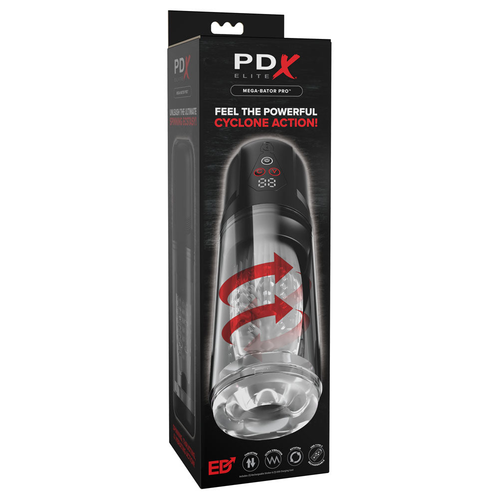 PDX Elite Mega-Bator Pro - Clear USB Rechargeable Vibrating & Spinning Auto Stroker - RD636