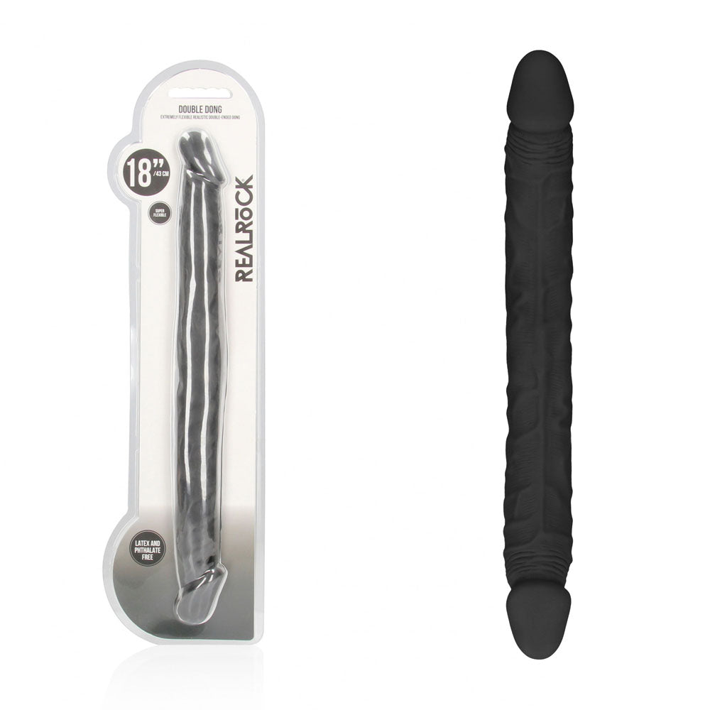 REALROCK 18 Double Dildo - Black - Black 46 cm Double Dong - REA103BLK