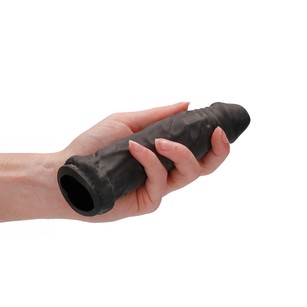 REALROCK 6 Realistic Penis Sleeve - Black - Black 15.2 cm Penis Extension Sleeve - REA105BLK
