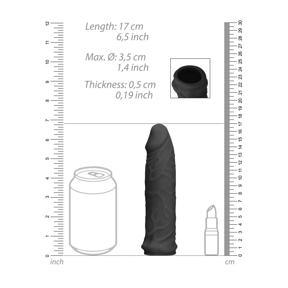 REALROCK 6 Realistic Penis Sleeve - Black - Black 15.2 cm Penis Extension Sleeve - REA105BLK