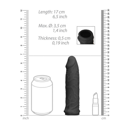 REALROCK 6 Realistic Penis Sleeve - Black - Black 15.2 cm Penis Extension Sleeve - REA105BLK