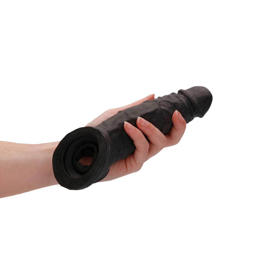 REALROCK 9 Realistic Penis Extender with Rings - Black - Black 22.9 cm Penis Extension Sleeve - REA107BLK