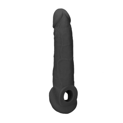 REALROCK 9 Realistic Penis Extender with Rings - Black - Black 22.9 cm Penis Extension Sleeve - REA107BLK