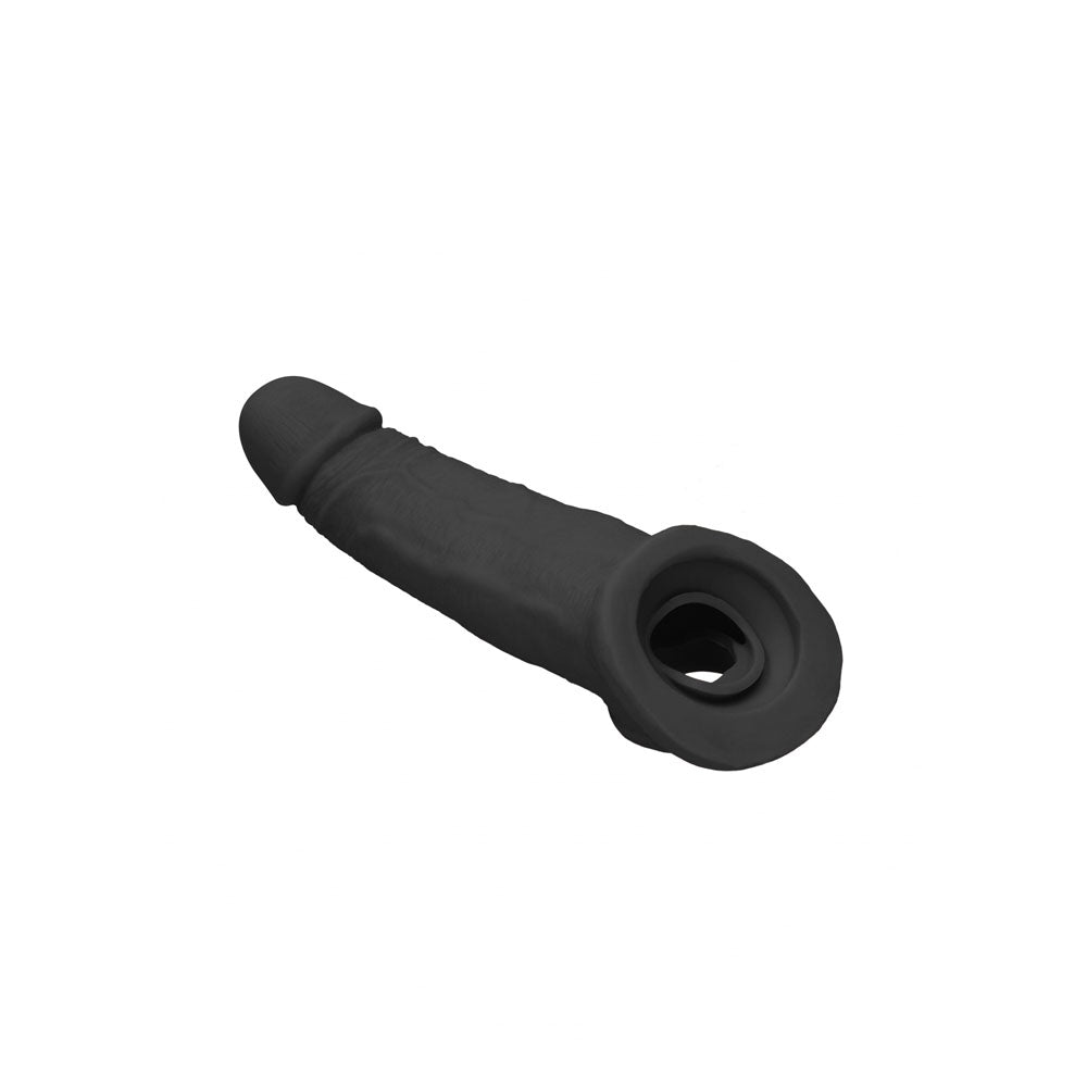 REALROCK 9 Realistic Penis Extender with Rings - Black - Black 22.9 cm Penis Extension Sleeve - REA107BLK