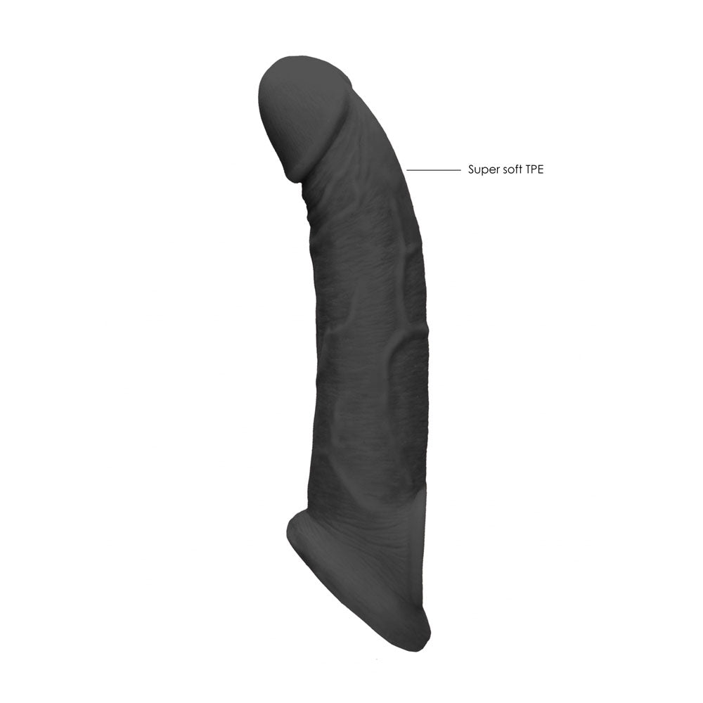 REALROCK 9 Realistic Penis Extender with Rings - Black - Black 22.9 cm Penis Extension Sleeve - REA107BLK