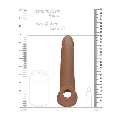 REALROCK 9 Realistic Penis Extender with Rings - Tan - Tan 22.9 cm Penis Extension Sleeve - REA107TAN