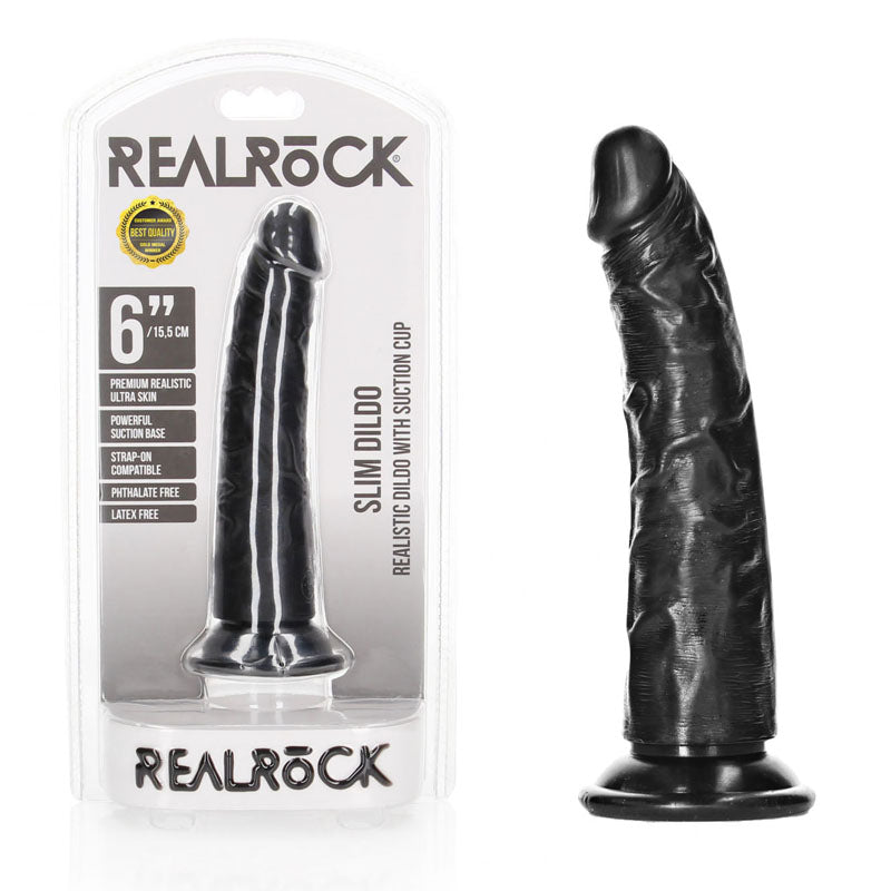 REALROCK Realistic Slim Dildo without Balls - 15.5 cm Black (6'')