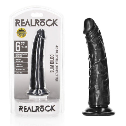 REALROCK Realistic Slim Dildo without Balls - 15.5 cm Black (6'')