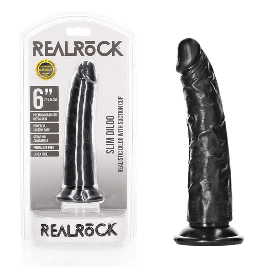 REALROCK Realistic Slim Dildo without Balls - 15.5 cm Black (6'')