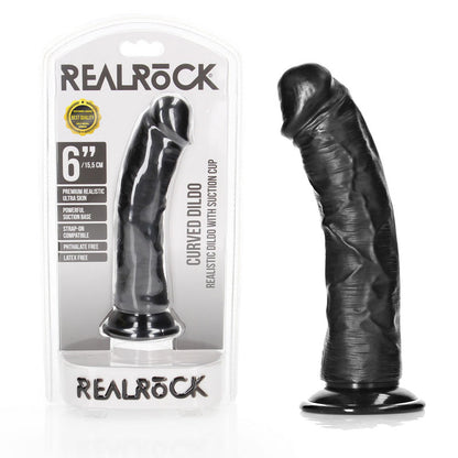 REALROCK Realistic Regular Curved Dildo with Suction Cup - 15.5 cm Black (6'') Dong