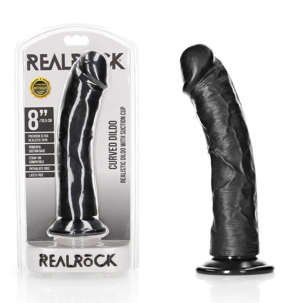 REALROCK Realistic Regular Curved Dildo with Suction Cup - 20 cm - Black 20 cm (8) Dong - REA118BLK