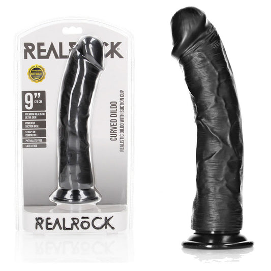 REALROCK Realistic Regular Curved Dildo with Suction Cup - 23 cm - Black 23 cm (9) Dong - REA119BLK