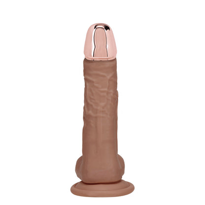 REALROCK Metal Head 7 Rechargeable Dildo - Tan - Tan 19 cm USB Rechargeable Vibrating Dildo with Metal Head and Wireless Remote - REA210TAN