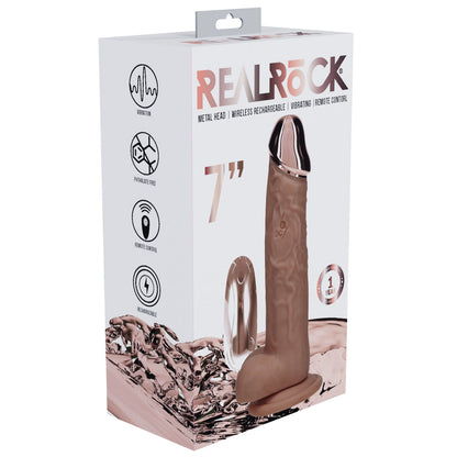 REALROCK Metal Head 7 Rechargeable Dildo - Tan - Tan 19 cm USB Rechargeable Vibrating Dildo with Metal Head and Wireless Remote - REA210TAN