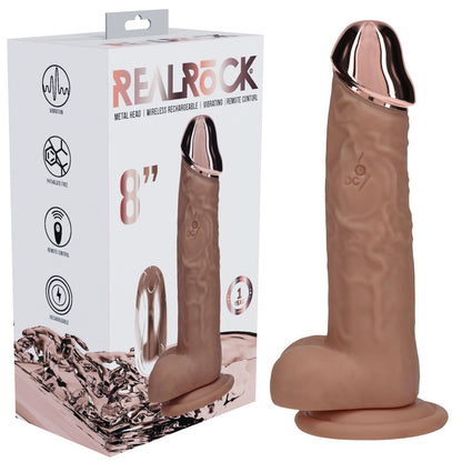 REALROCK Metal Head 8 Rechargeable Dildo - Tan - Tan 22 cm USB Rechargeable Vibrating Dildo with Metal Head and Wireless Remote - REA211TAN
