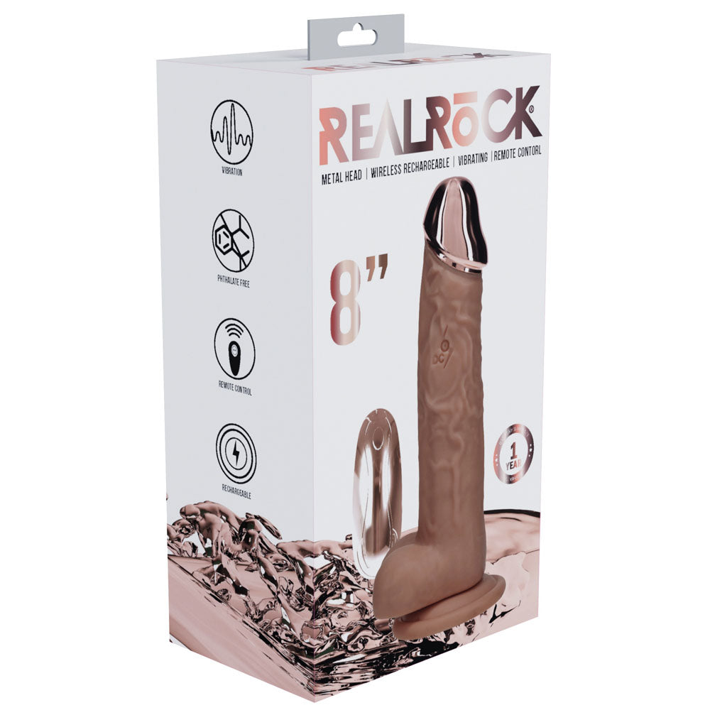 REALROCK Metal Head 8 Rechargeable Dildo - Tan - Tan 22 cm USB Rechargeable Vibrating Dildo with Metal Head and Wireless Remote - REA211TAN