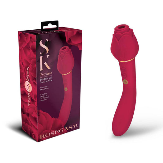 Secret Kisses ROSEGASM TWOSOME - Rose Red 20.3 cm Air Pulsation Stimulator & Vibrator-SK-1028