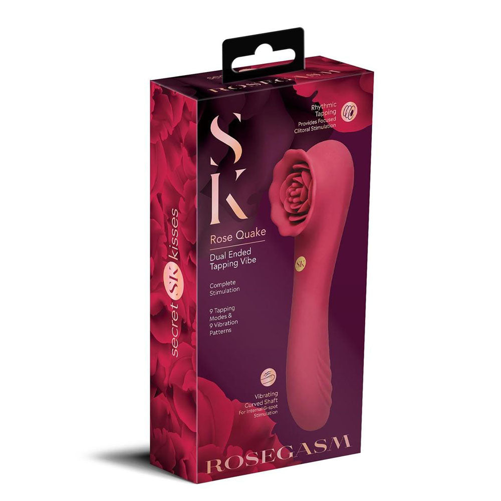 Secret Kisses ROSEGASM ROSE QUAKE - Red 18.8 cm USB Rechargeable Dual Ended Tapping Vibrator-SK1048