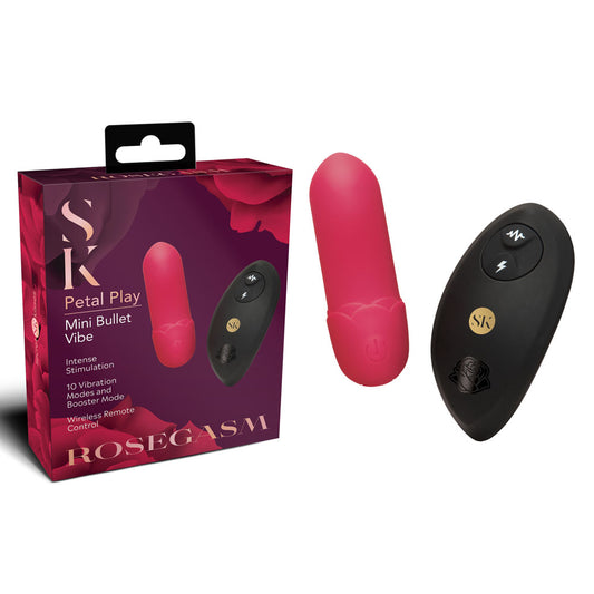 Secret Kisses ROSEGASM Petal Play Mini Bullet Vibe - Red 7.5 cm USB Rechargeable Bullet with Wireless Remote - SK1051