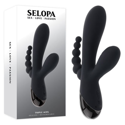Selopa TRIPLE ACES - Black 19.7 cm USB Rechargeable Triple Stimulator Vibrator-SL-RS-6640-2
