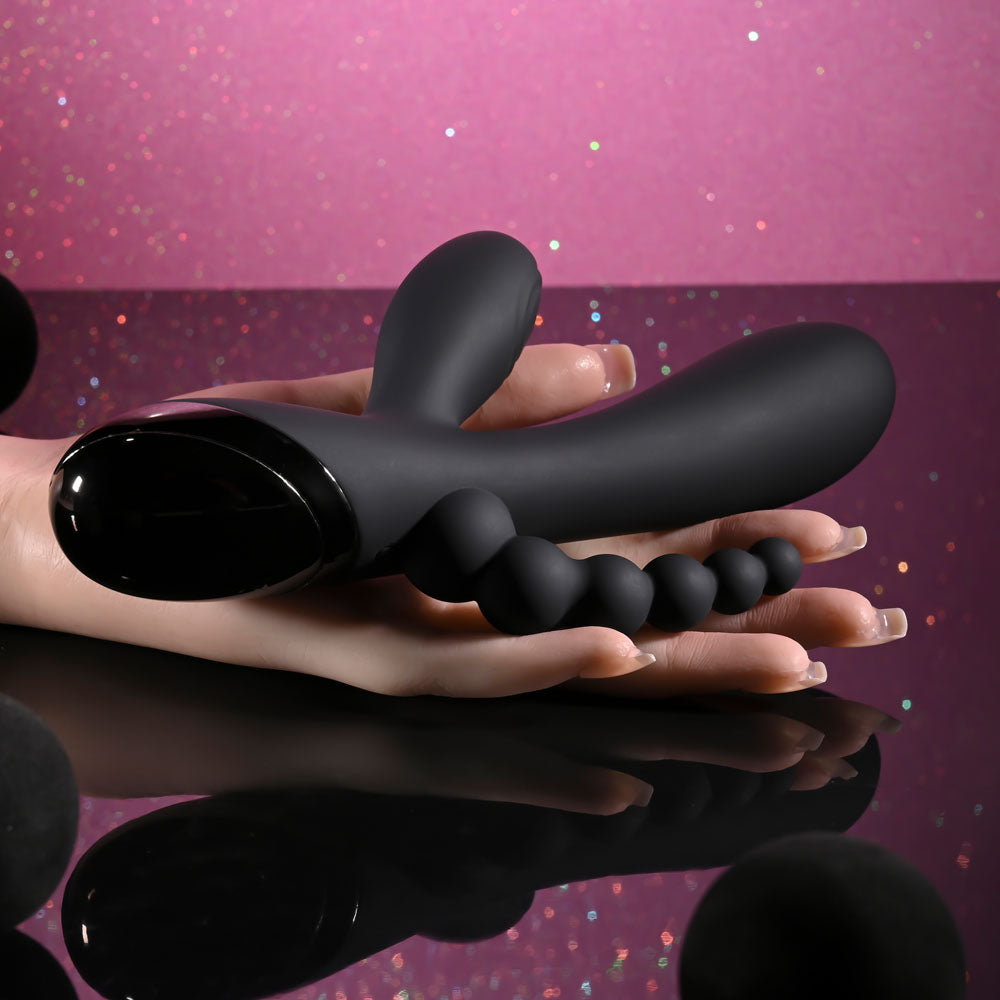 Selopa TRIPLE ACES - Black 19.7 cm USB Rechargeable Triple Stimulator Vibrator-SL-RS-6640-2