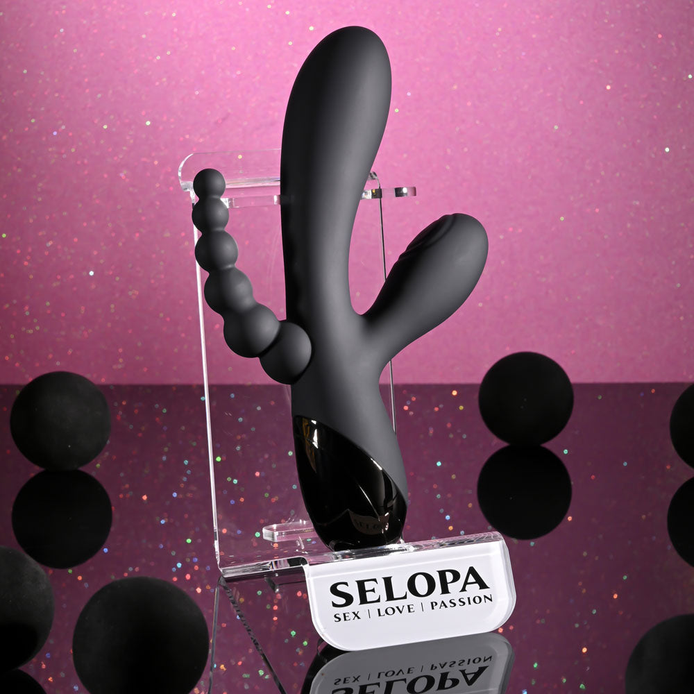 Selopa TRIPLE ACES - Black 19.7 cm USB Rechargeable Triple Stimulator Vibrator-SL-RS-6640-2