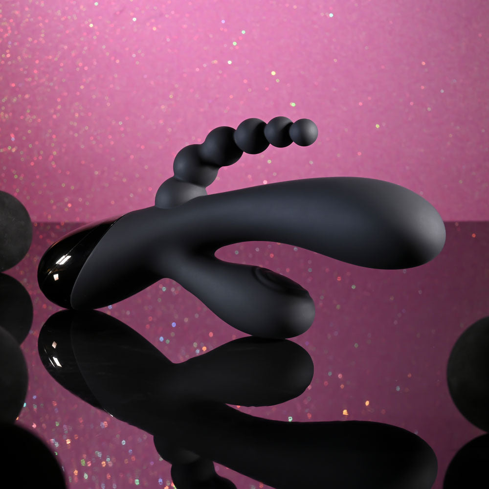 Selopa TRIPLE ACES - Black 19.7 cm USB Rechargeable Triple Stimulator Vibrator-SL-RS-6640-2