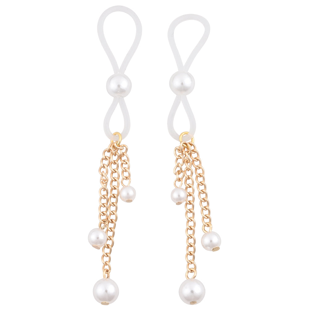 Sex & Mischief Pearl Nipple Ties - Gold/Pearl Nipple Restraints - Set of 2-SS09858